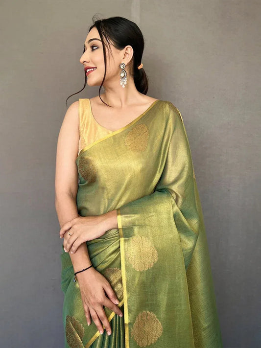 Green Silk Festive Wear Saree With Blouse Piece - EZBER
