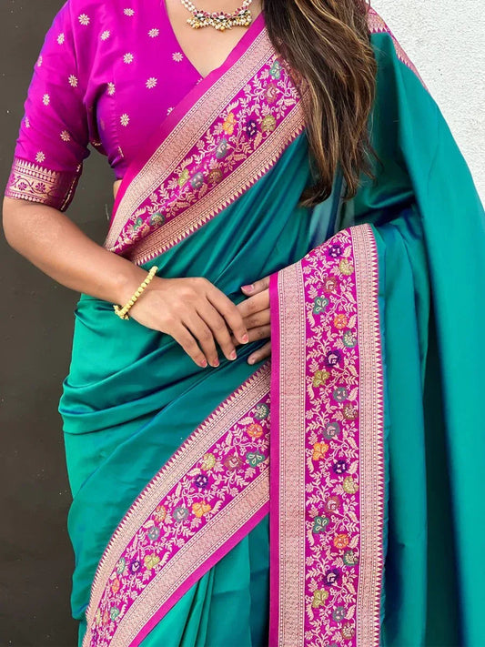 Green silk Saree with Blouse Piece | EZBER