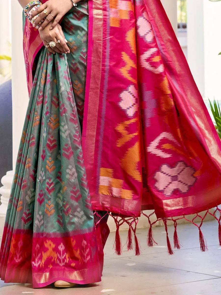 Grey POORVIKA SILK VOL 1 Pochampalli Silk Saree with Blouse Piece - EZBER