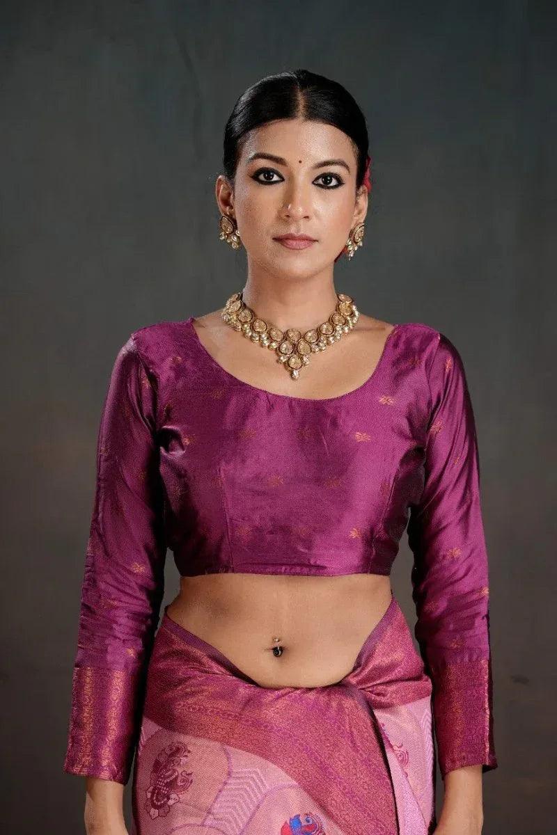 kanjeevaram-silk-rich-pallue-with-contrast-blouse-weaving-silk-saree-1060650 - EZBER