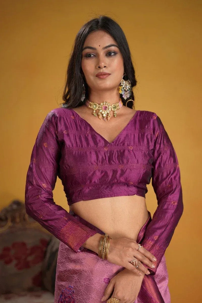 Pink Kanjeevaram Silk Saree with Blouse Piece | EZBER