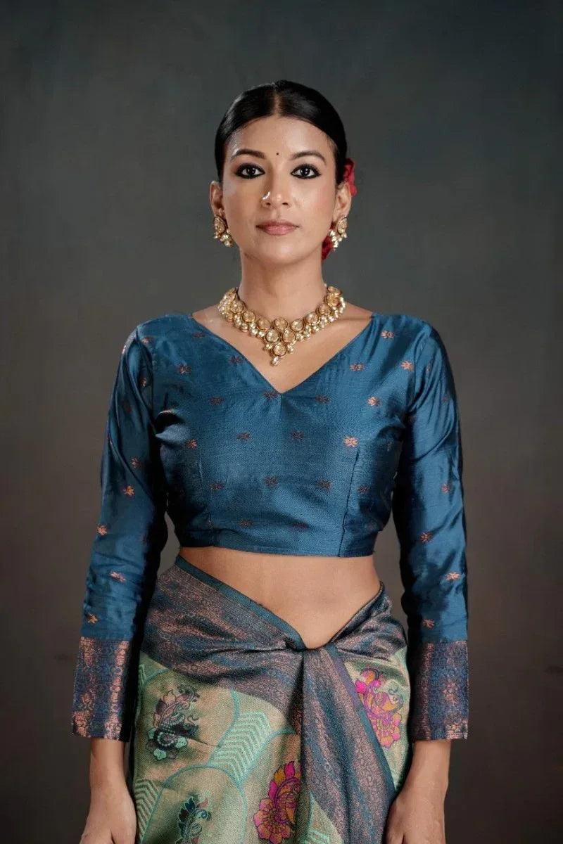 kanjeevaram-silk-rich-pallue-with-contrast-blouse-weaving-silk-saree-2817569 - EZBER