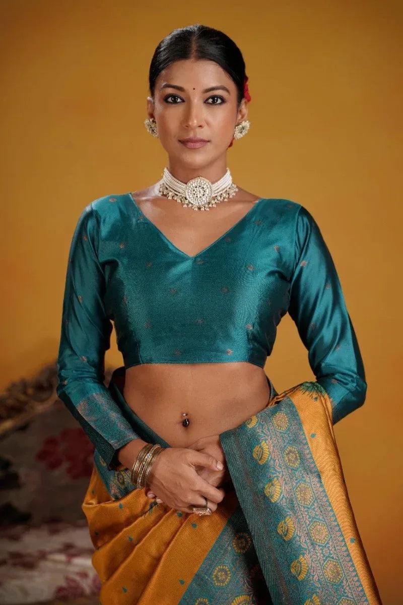 kanjeevaram-silk-rich-pallue-with-contrast-blouse-weaving-silk-saree-3507263 - EZBER