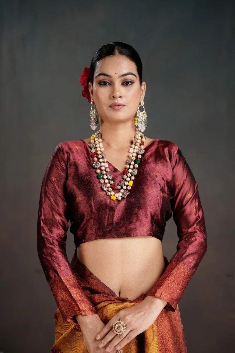 kanjeevaram-silk-rich-pallue-with-contrast-blouse-weaving-silk-saree-3542321 - EZBER