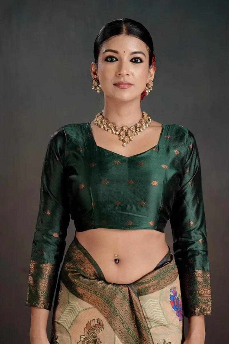 kanjeevaram-silk-rich-pallue-with-contrast-blouse-weaving-silk-saree-4382748 - EZBER