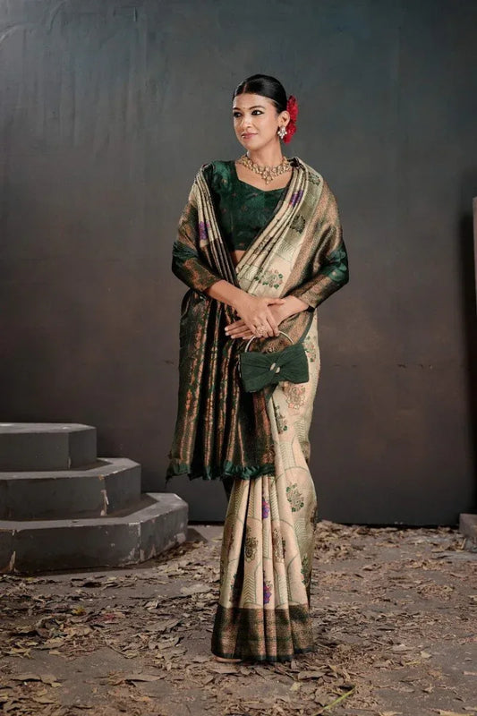 Grey Kanjeevaram Silk Saree with Blouse Piece | EZBER