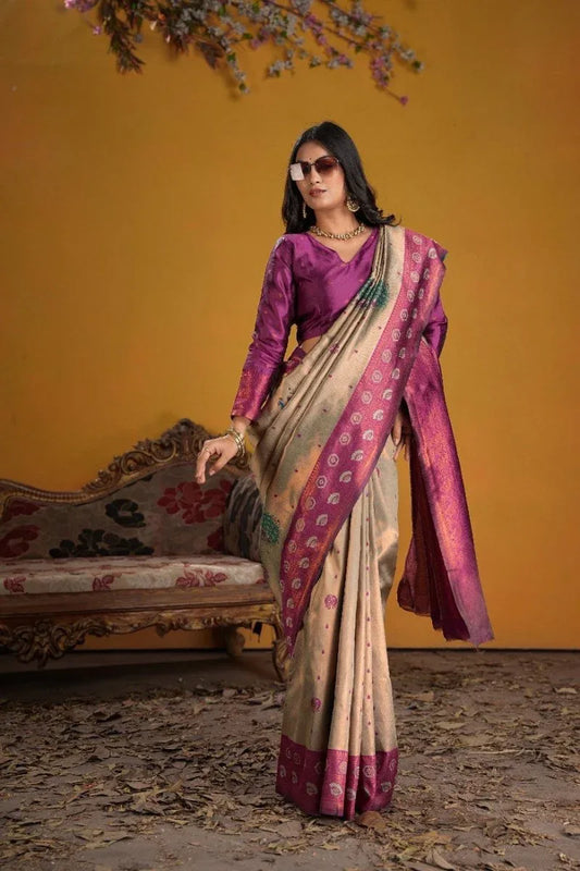 Pink Kanjeevaram Silk Saree with Blouse Piece | EZBER