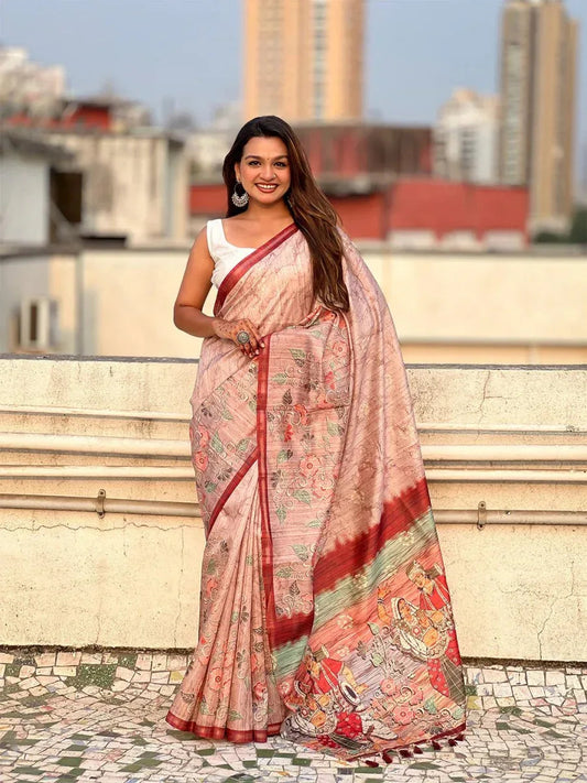 Brown silk Saree with Blouse Piece | EZBER