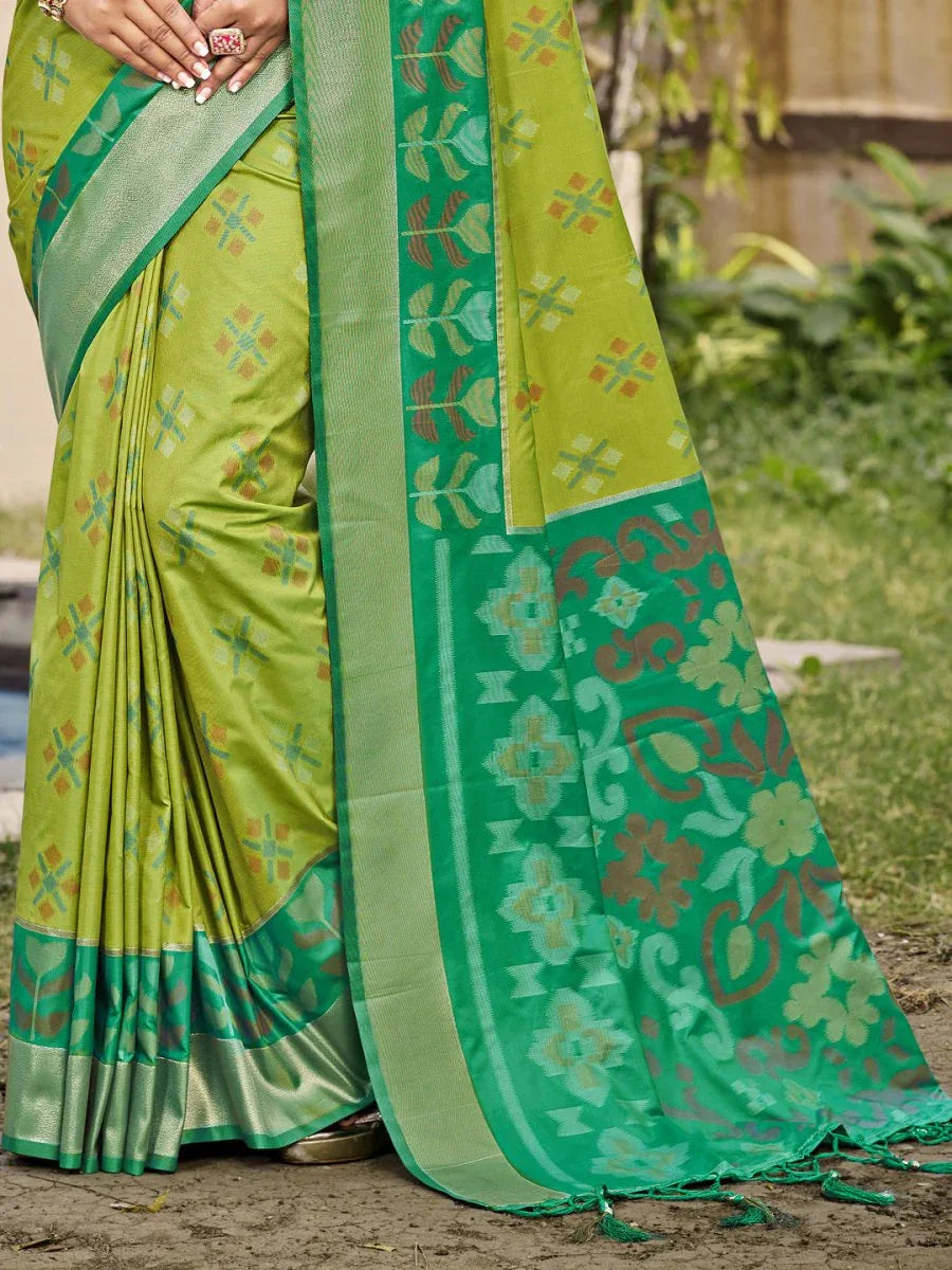 Light Green POORVIKA SILK VOL 2 Pochampalli Silk Saree with Blouse Piece - EZBER
