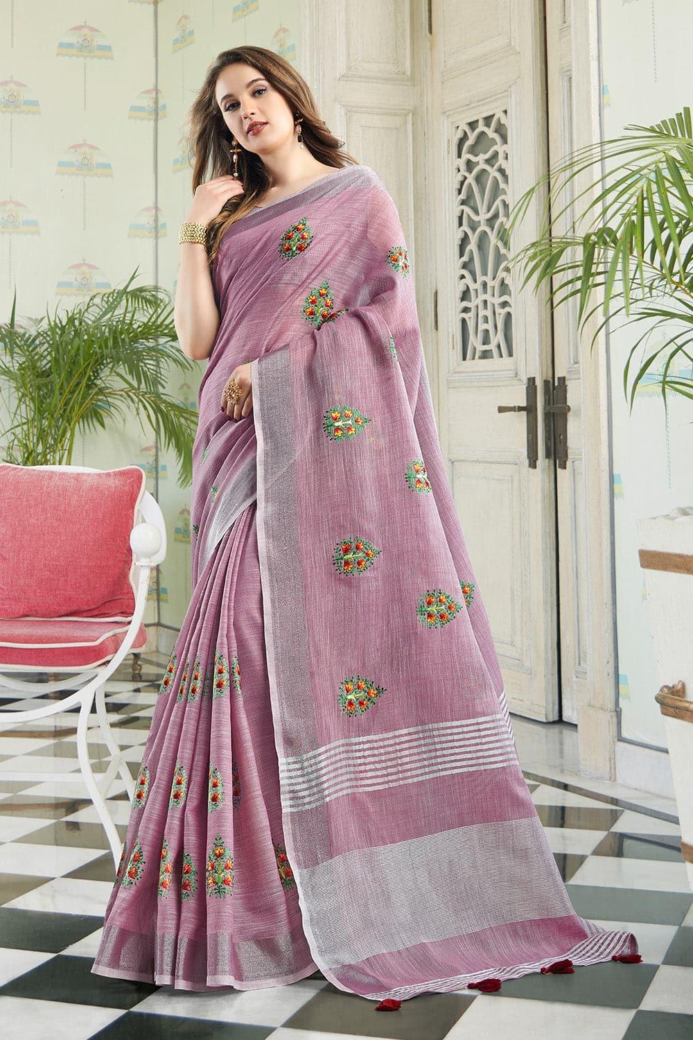 Lily Purple Linen Blend Saree - EZBER