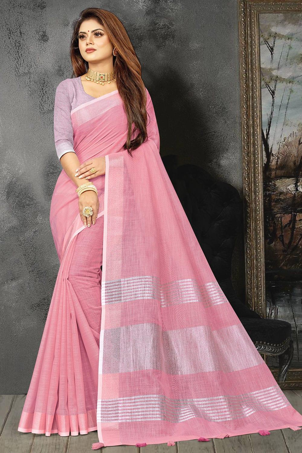 Watermelon Pink Linen Blend Saree - EZBER