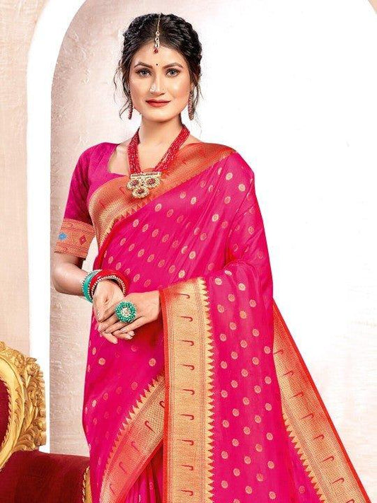 Magenta Paithani Silk Saree With Blouse Piece - EZBER