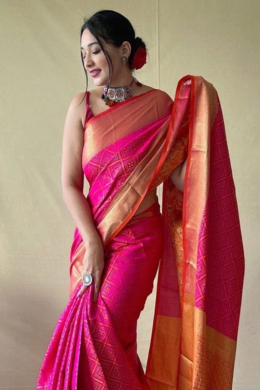 Magenta Pink Patola Saree - EZBER