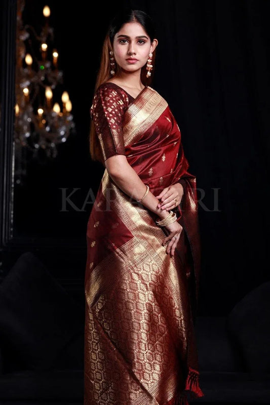 Mahogany Maroon Banarasi Saree - EZBER