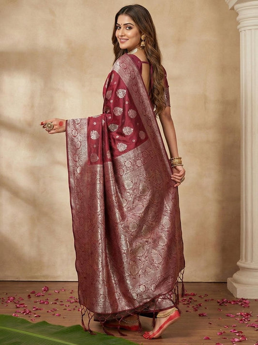 Maroon Silk Blend Handloom Saree | EZB SI04 SRADY 2004 - EZBER