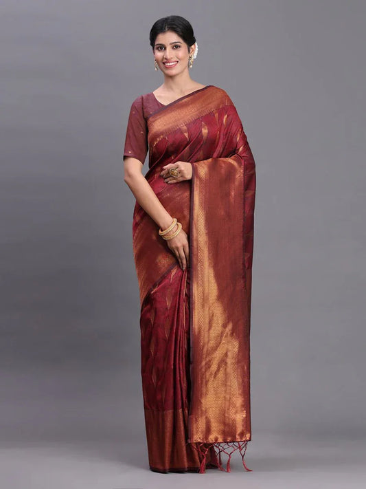 Maroon Silk Saree With Blouse Piece - EZBER