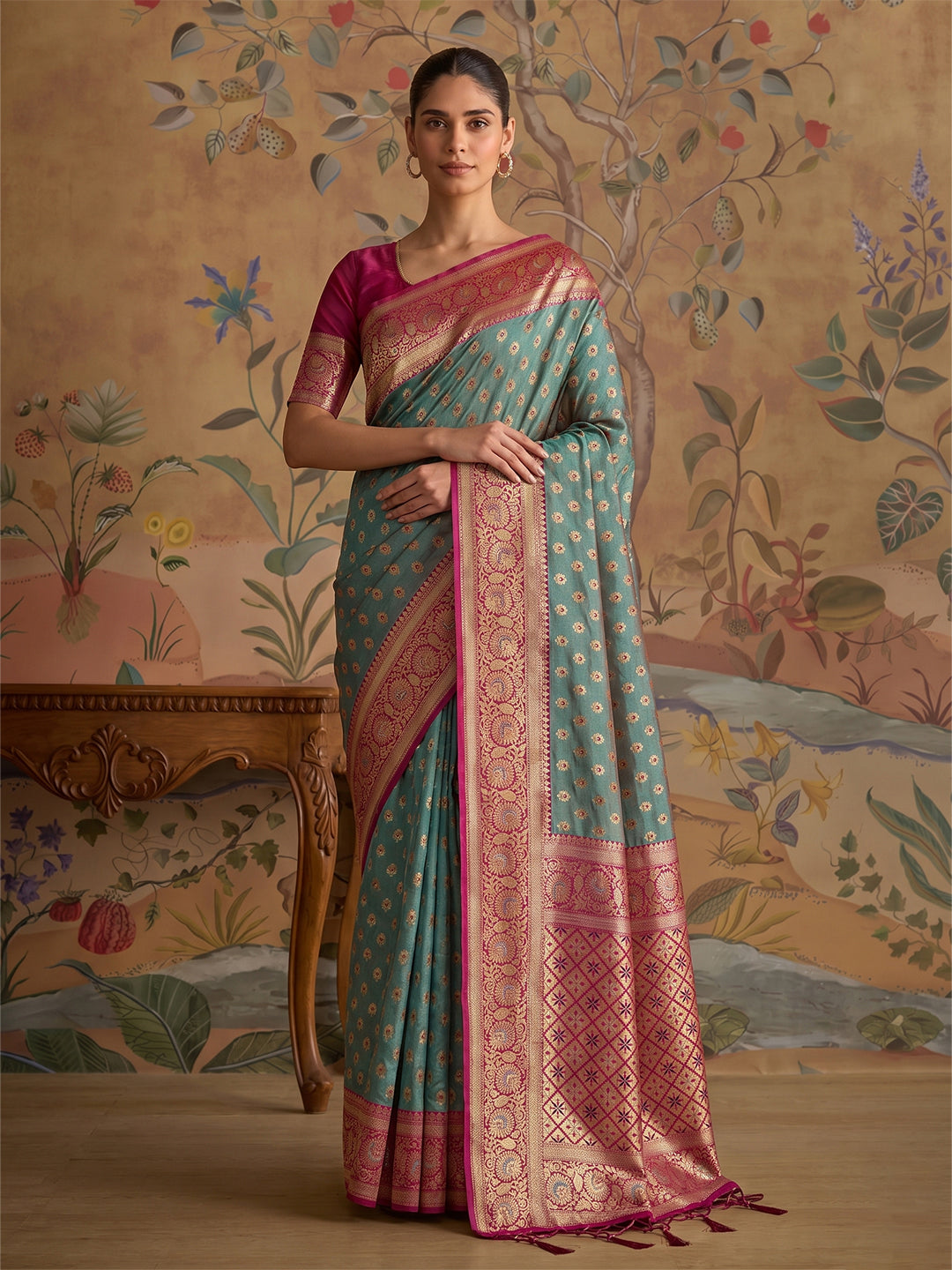 Sea Green & Magenta SIlk Kanjeevaram Saree | EZB SI04 MISUVNT5135
