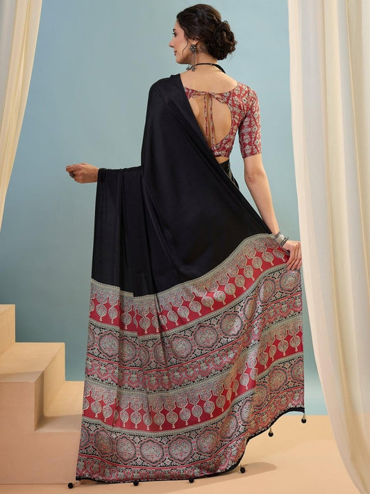 Modal Black Printed Saree | EZB GF02 LUX 22006 - EZBER