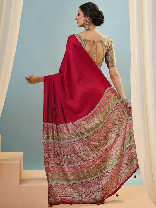 Modal Pink Printed Saree | EZB GF02 LUX 22002 - EZBER