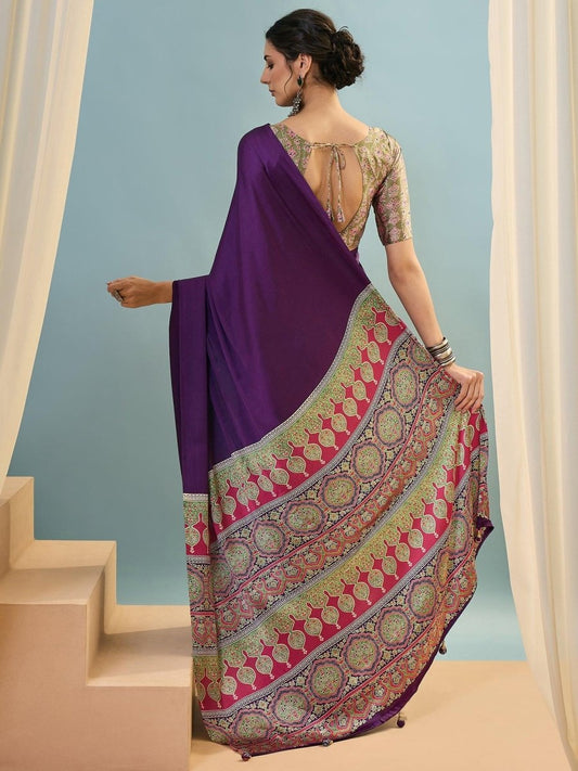 Modal purple Printed Saree | EZB GF02 LUX 22003 - EZBER