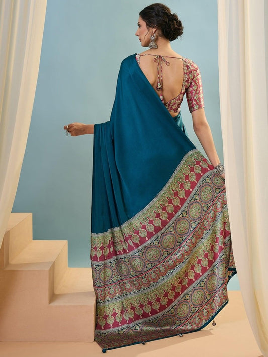 Modal Teal Printed Saree | EZB GF02 LUX 22001 - EZBER