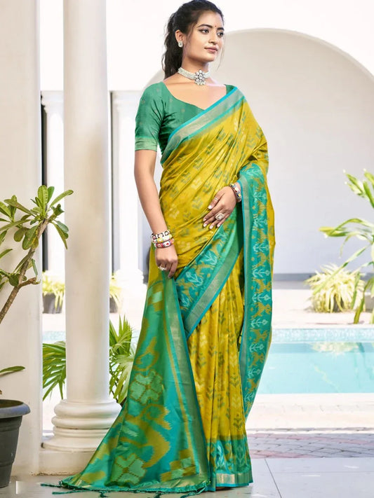 Mustrad Yellow POORVIKA SILK VOL 1 Pochampalli Silk Saree with Blouse Piece - EZBER