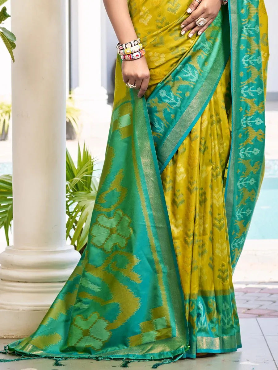 Mustrad Yellow POORVIKA SILK VOL 1 Pochampalli Silk Saree with Blouse Piece - EZBER