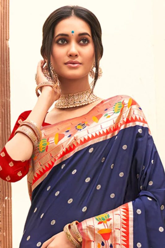 Navy Blue Paithani Saree - EZBER