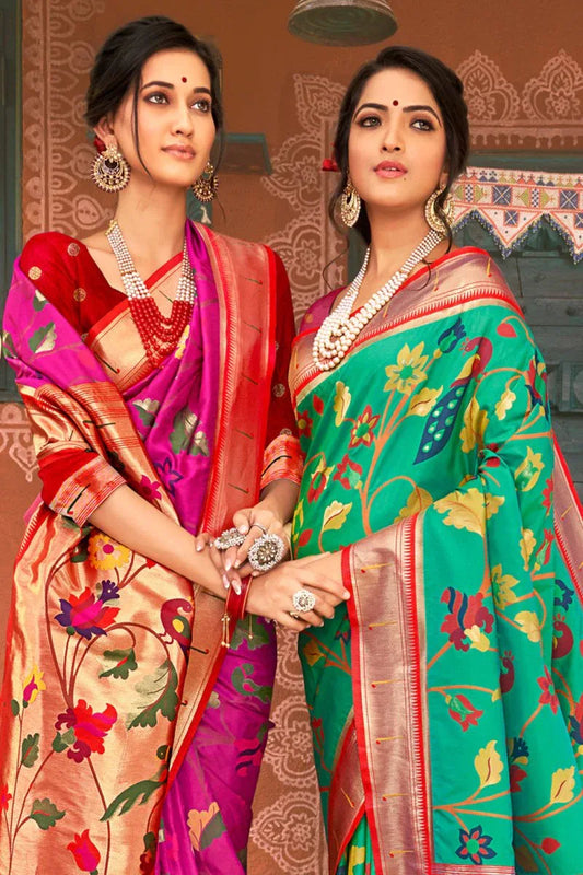 Ocean Green Paithani Saree - EZBER