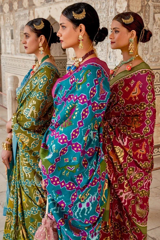 Olive Green Patola Saree - EZBER