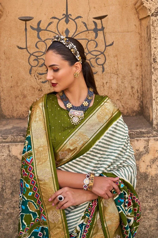 Olive Green Patola Saree - EZBER