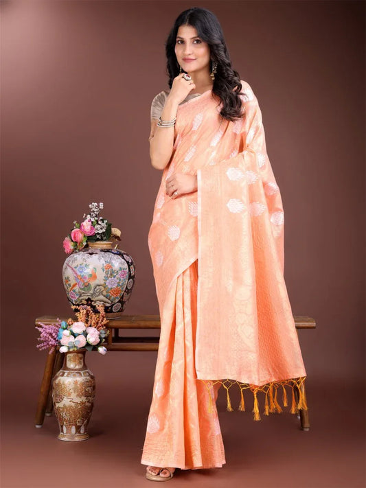 Orange Cotton Saree With Blouse Piece - EZBER