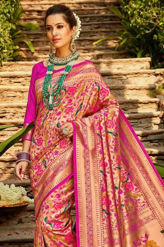 Pearlescent Magenta Pink Paithani Saree - EZBER
