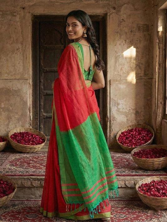 Pink Cotton Handloom Saree | EZB SI04 SUVAR2005 - EZBER