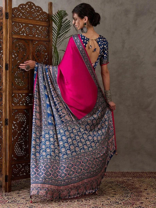 Pink Semi Modal Saree | EZB GF02 LUX 4004 - EZBER
