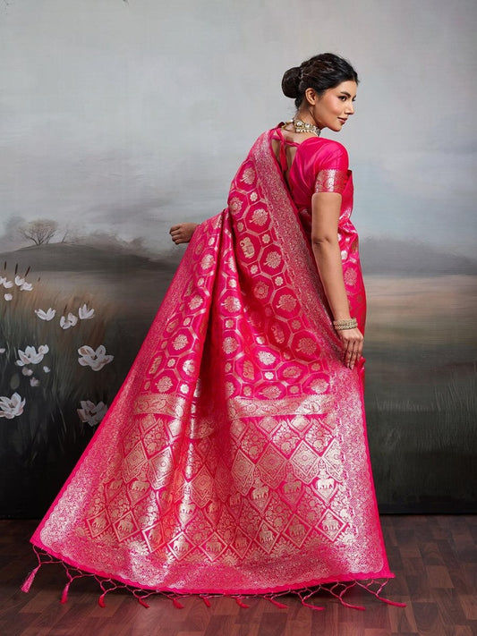 Pink Silk Blend Handloom Saree | EZB SI04 SURJW2006 - EZBER