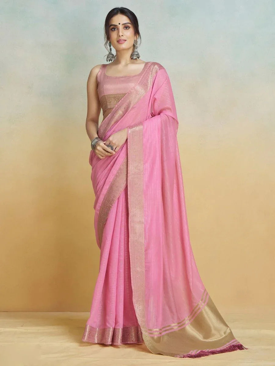 Pink Silk Festive Wear Saree With Blouse Piece - EZBER