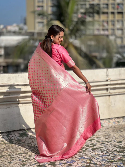 Pink Silk Saree With Blouse Piece - EZBER