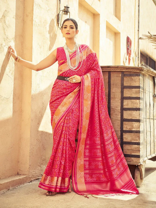 Pink Soft Silk Festive Wear Saree With Blouse Piece - EZBER