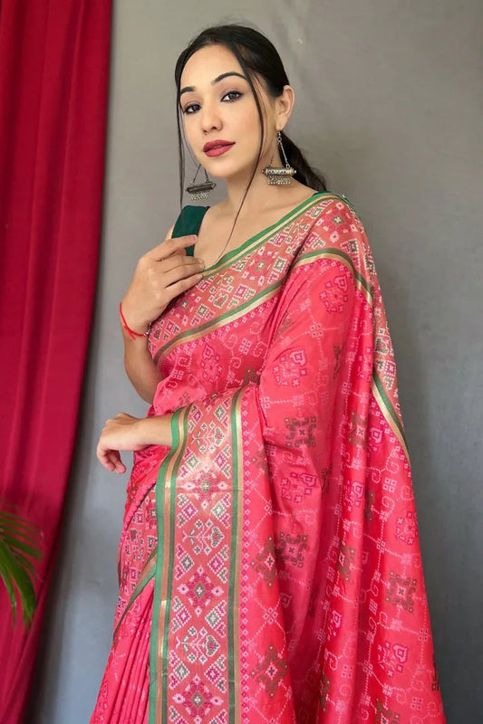 Punch Pink Patola Saree - EZBER