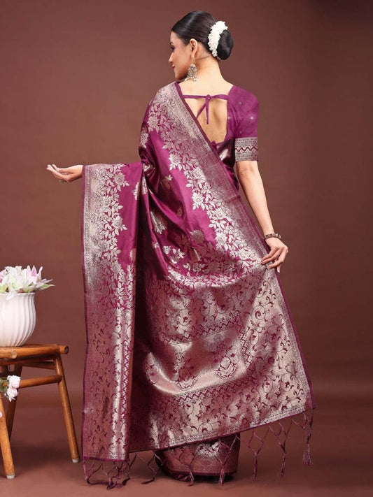 Purple Banarasi Silk Brocade Saree | EZB SI04 ASSIL1002 - EZBER