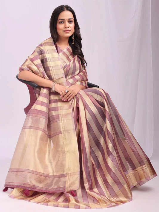 Purple FOSHAN Organza Saree with Blouse Piece - EZBER