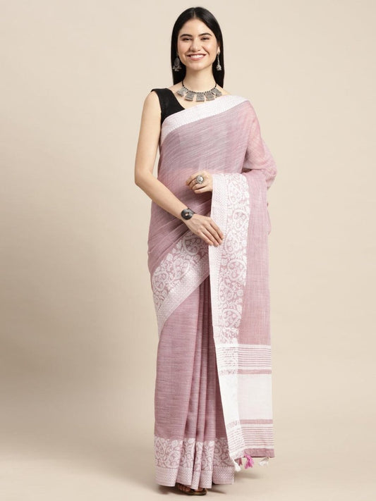 Purple Linen Cotton Handloom Saree | EZB SI04 SGGLO-3005 - EZBER
