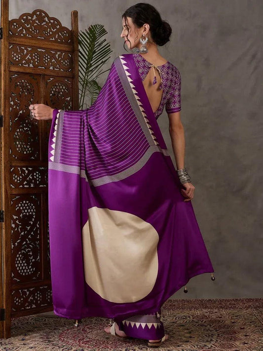Purple Semi Modal Saree | EZB GF02 LUX 6002 - EZBER