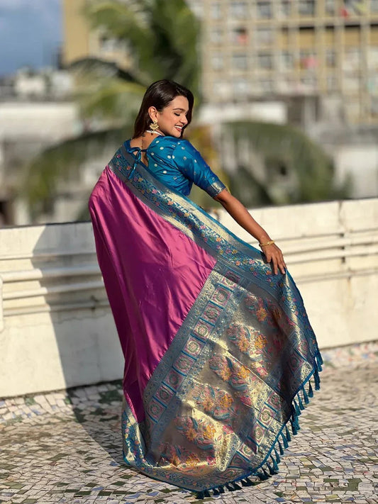 Purple silk Saree with Blouse Piece | EZBER