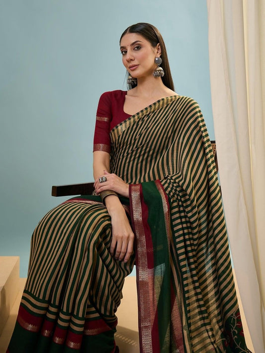 Pv Cotton Green Printed Saree | EZB GF02 TARA V1 50003 - EZBER