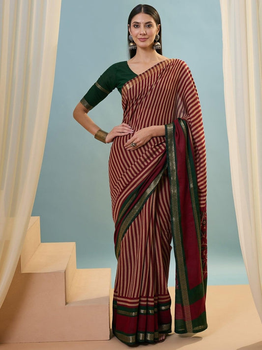 Pv Cotton Red Printed Saree | EZB GF02 TARA V1 50002 - EZBER