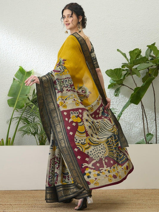 Pv Cotton Yellow Printed Saree | EZB GF02 TARA V2 54004 - EZBER