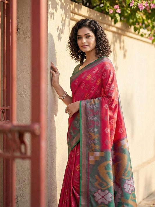 Red Pochampalli Silk Brocade Saree | EZB SI04 SRPOC 1008 - EZBER