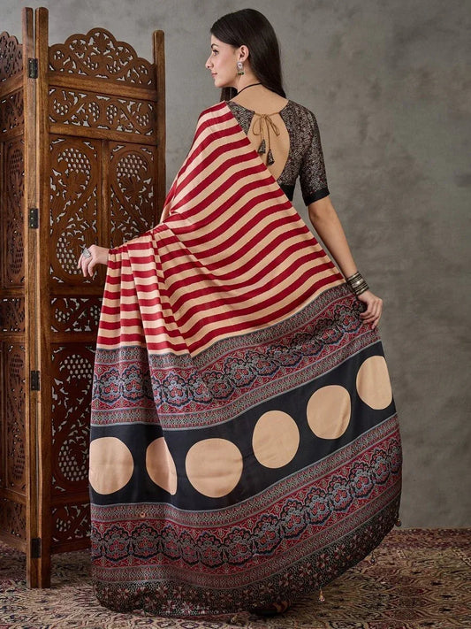 Red Semi Modal Saree with Blouse Piece | EZBER